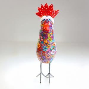 Whimsical Polymer Clay Bird Sculpture: Colorful Shelf Decor