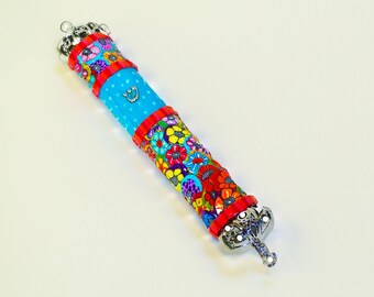 Polymer Clay Mesusa-Schale: Blumenmuster - Silberner Metallrahmen