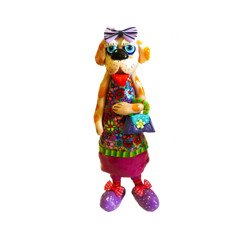 Polymer Clay Dog Figurine Colorful Indoor Dog Sculpture
