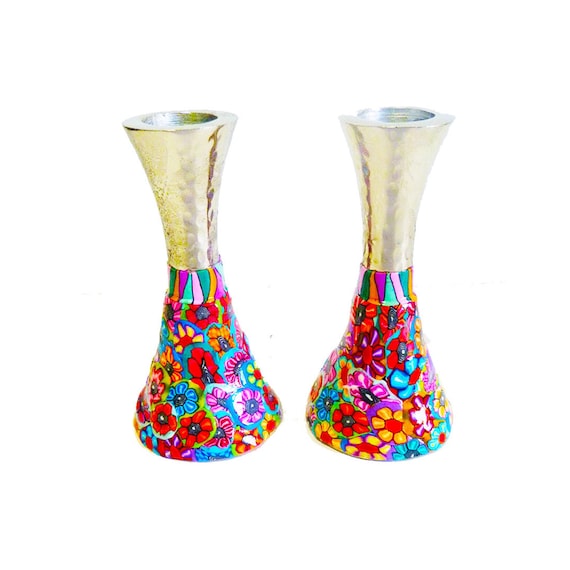 Colorful Shabbat candlesticks Holders, Jewish candlestick, Judaica, gift