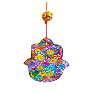 Colorful Hamsa Wall Decor,  Handmade Judaica Art for Jewish Holidays, Protective Wall Hanging
