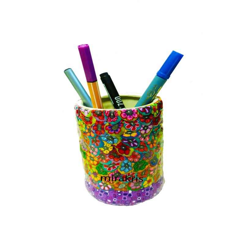 Colorful Polymer Clay Pencil Cup Holder Desk Accessories Etsy