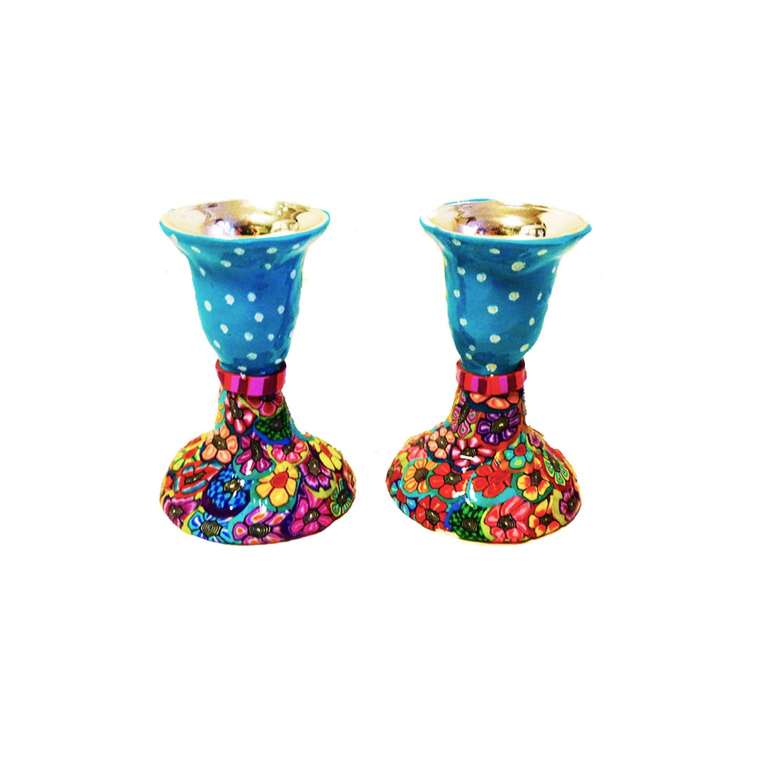 Unique Metal and Polymer Clay Shabbat Candlestick Holder, Bat Mitzvah