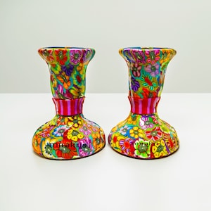 Colorful Pair Of Shabbat Candlesticks, Shabbat Candle Holder, Bat Mitzvah Gift, Rosh Hashanah Gift image 1