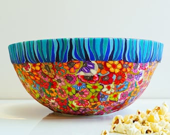 Large Glass Salad Bowl and Polymer clay