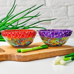 Colorful Salad Bowls Set – Handmade Glass Dishes for Breakfast, Tapas, or Dessert – Iridescent and Decorative Gift Idea
