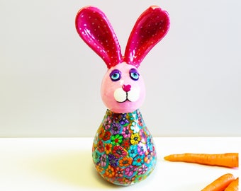 Polymer Clay Bunny Sculpture, Colorful Bunny Decor, Cute Bunny Figurine
