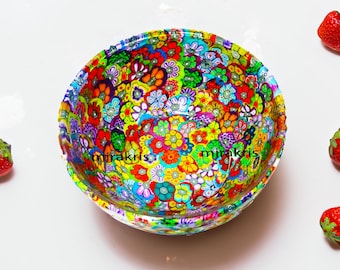 Colorful and Unique Small Handmade Serving Glass and Polymer Clay Bowl