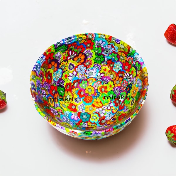 Colorful and Unique Small Handmade Serving Glass and Polymer Clay Bowl