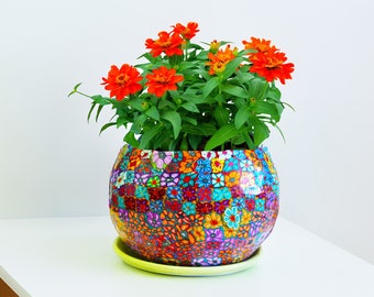 Colorful and Unique Ceramic Planter pot With Drainage Hole, Planter With Saucer