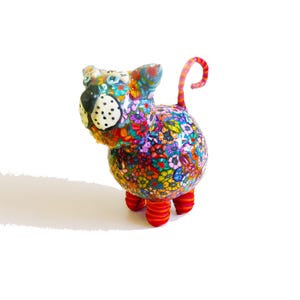 Colorful polymer clay Fat Cat Figurine, Cat Lover Gift, whimsical Sculpture