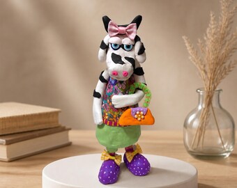 Handmade Bookshelf Decor, Colorful Cow Figurine