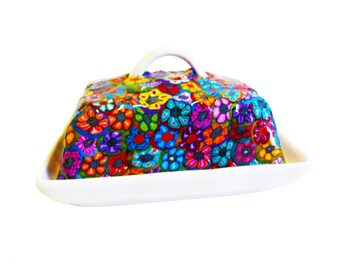 colorful butter dish with lid , butter container, handmade butter keeper
