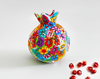 Small Colorful flowery Jewish Holiday Pomegranate decor, Rosh Hashanah Gift