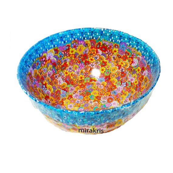 Colorful and Unique Large Glass Salad Bowl, Big Centerpiece Bowl