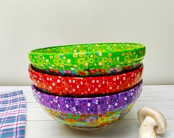 cereal bowls set, breakfast bowl made with glass decorated with polymer clay, housewarming gift