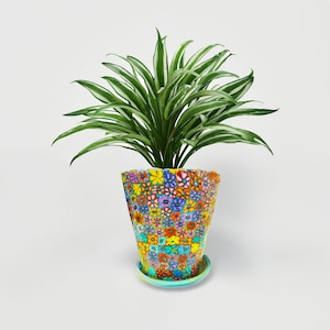 Colorful Indoor Planter pot With Drainage Hole, Planter With Saucer, Bookshelf Decor