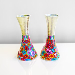 Pair Of Shabbat Candlesticks, Colorful Candle holder, Shabbat Set, Bat Mitzvah Gift image 2