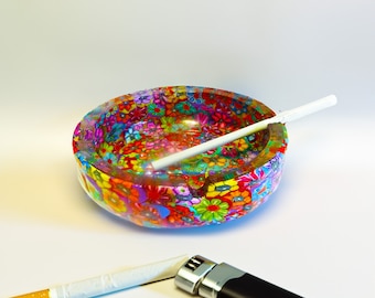 Colorful Handmade Round Glass Ashtray for Cigarettes
