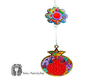 Rosh Hashanah Granatapfel Wandbild: Handgemachtes Polymer Clay-Dekor
