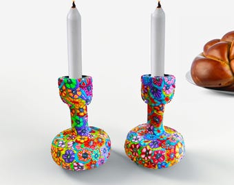 Portavelas coloridos para Shabat, candelabro judío, judaica, regalo