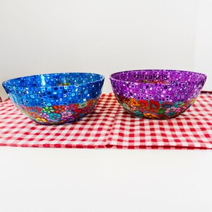 Handmade Glass Cereal Bowl Set: Botanical Polymer Clay Design