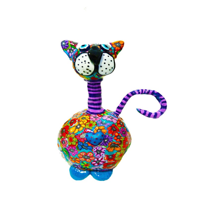 Handmade Cat Decor: Whimsical animal art figurine image 5