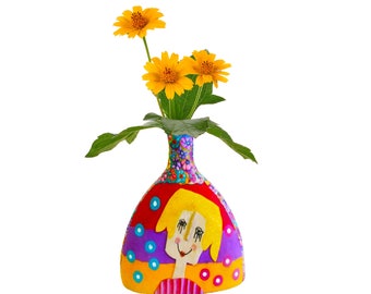 Maximalist Decor Tall Ceramic Flower Vase, Modern Ceramic Vase Handmade, Polymer Clay Vase