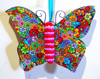 Colorful and Unique Polymer Clay Butterfly Decoration, Handmade Hanging Butterfly Ornament