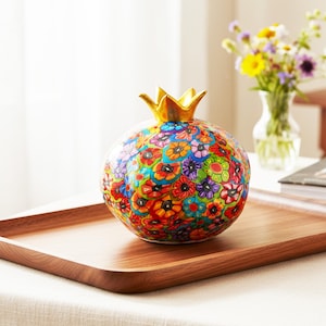 Jewish New Year Pomegranate Decor Sculpture, Colorful Clay (5.5 inch)