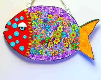 Colorful Fish Wall Sculpture: Polymer Clay Ocean Decor