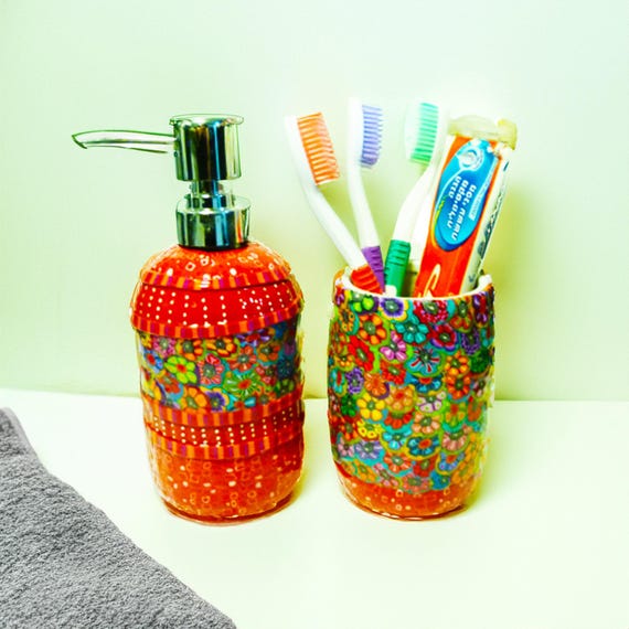 Handmafe Badezimmer Set: Seifenspender und Zahnbürstenhalter, Badezubehör