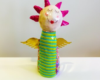 Angel Sculpture: Warm Festive Clay Figurine (Handmade, 6.5")