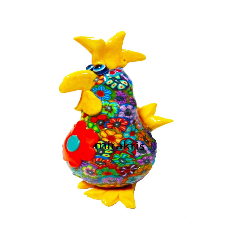 Colorful And Unique Polymer Clay Chicken Art , Chicken Sculpture, Chicken Ornament image 4