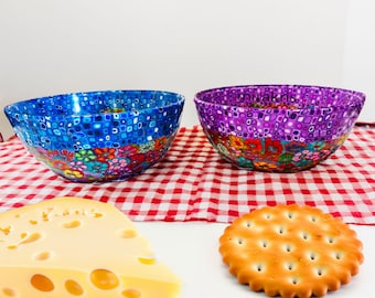 Glass dessert Bowls, decorated with polymer clay, ice cream bowl, cereal Bowls set