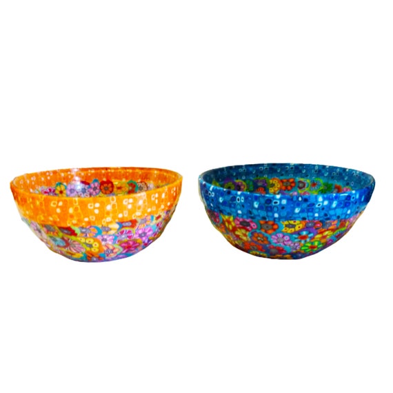 Set of 2 Handcrafted Iridescent Glass Cereal Bowls Perfect for