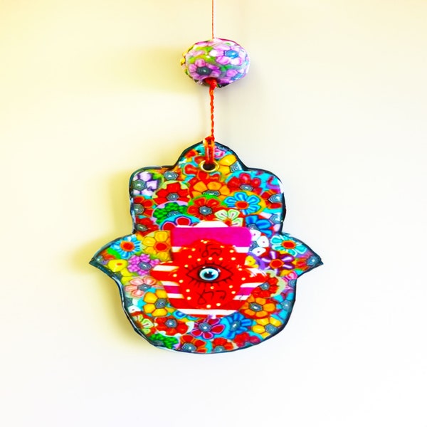 Colorful Evil Eye Hamsa Hand, Handmade Hamsa Wall Hanging, Rosh Hashanah Gift