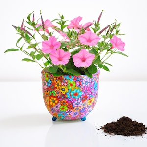 Handmade Colorful Planter: Polymer Clay Flower Pot with Drainage