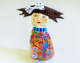 woman Polymer Clay Sculpture, figurative sculpture, Unique Shelf decor