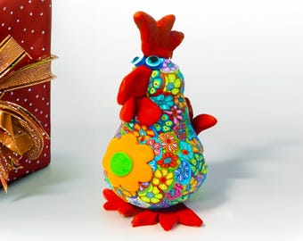 Handgemachte Bunte Hahn Figur: Polymer Clay Huhn Dekor