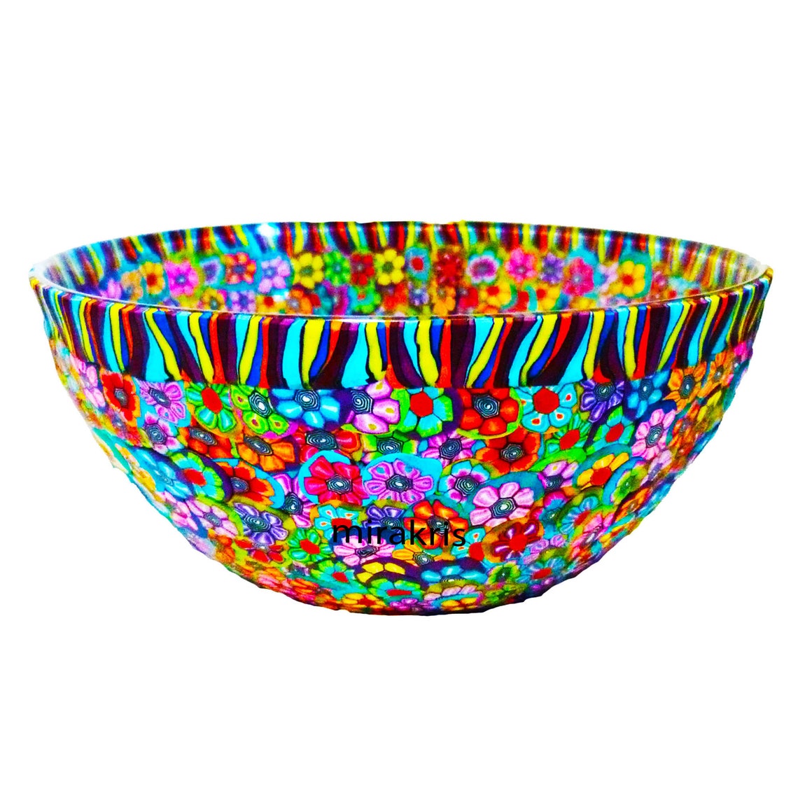 Colorful Medium Serving Glass and Polymer Clay Salad Bowl Etsy