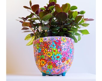あらゆる種類の植物用の大型植木鉢（赤から薄赤） - 直径8インチ×高さ7