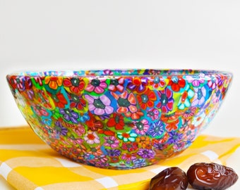 iridescent Glass And Polymer Clay large Salad Bowl,  decorative bowl, new homeowner gift