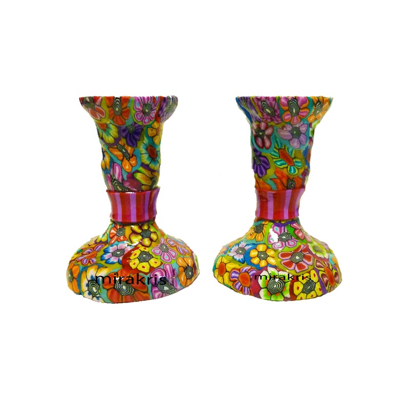 Colorful Pair Of Shabbat Candlesticks, Shabbat Candle Holder, Bat Mitzvah Gift, Rosh Hashanah Gift image 5