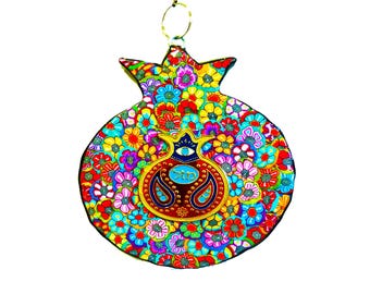 Handgemachte Granatapfel-Wandkunst, hebräischer Segen, jüdisches Wohndekor