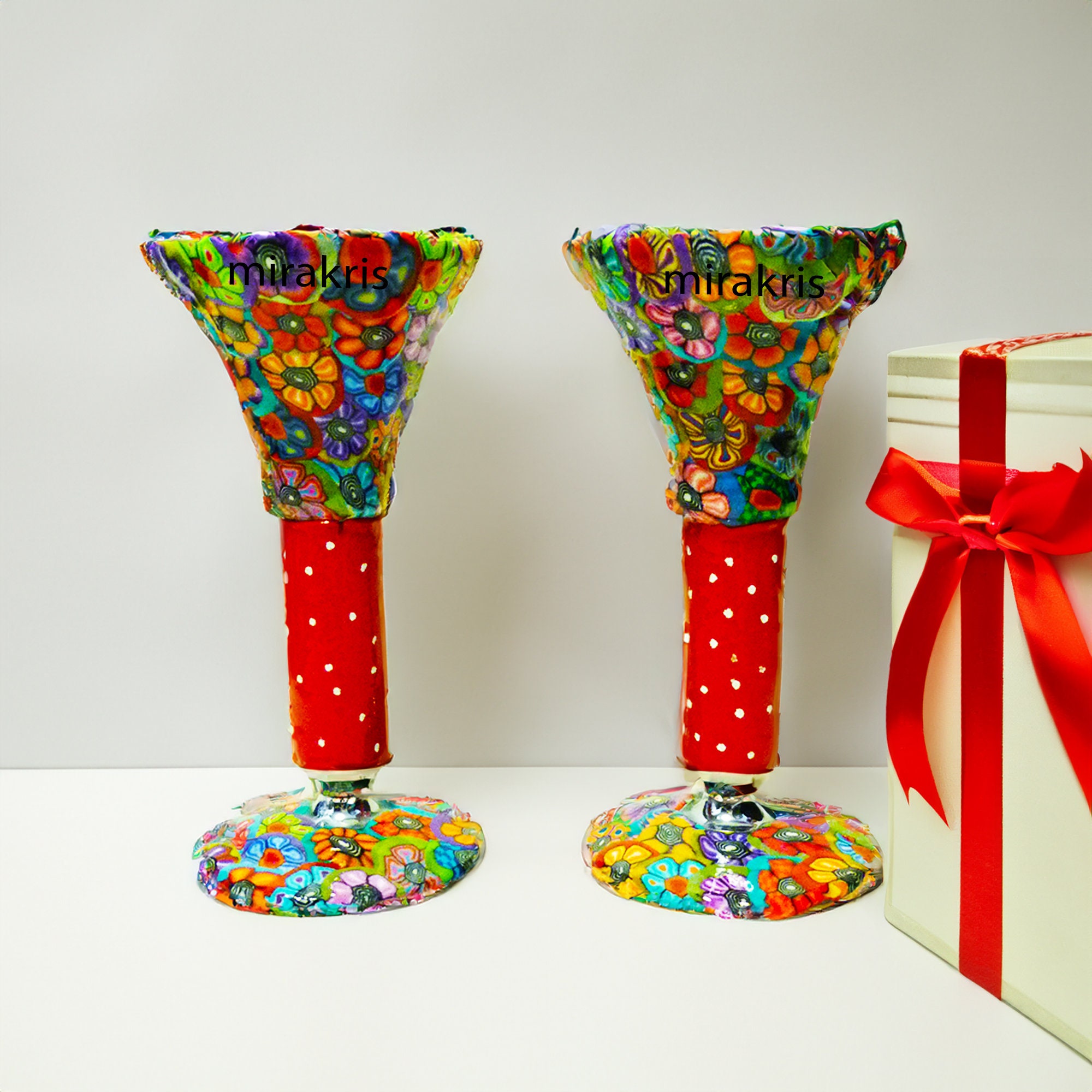 Red Shabbat Candlesticks – Handmade pair of Tea Light Holder Set, Judaica Gift for Jewish Wedding, Bat Mitzvah or New Home Celebration