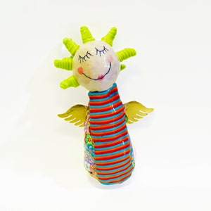 Whimsical Guardian Angel Figurine: Polymer Clay Millefiori Sculpture