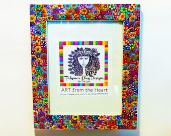 Millefiori Flower Photo Frame: Handmade Polymer Clay Decor
