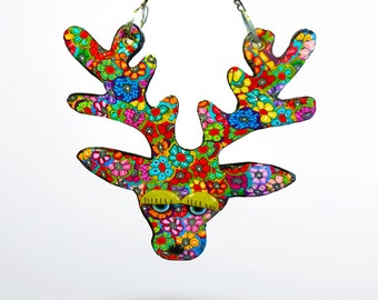 Colorful and Unique Christmas Wall Decor, Deer Plaque Decoration, Deer Wall Hanging