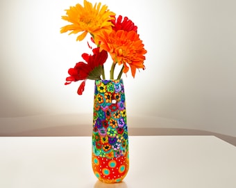 Maximalist Decor Tall Ceramic Flower Vase, Ceramic vase Handmade, Polymer Clay Vase